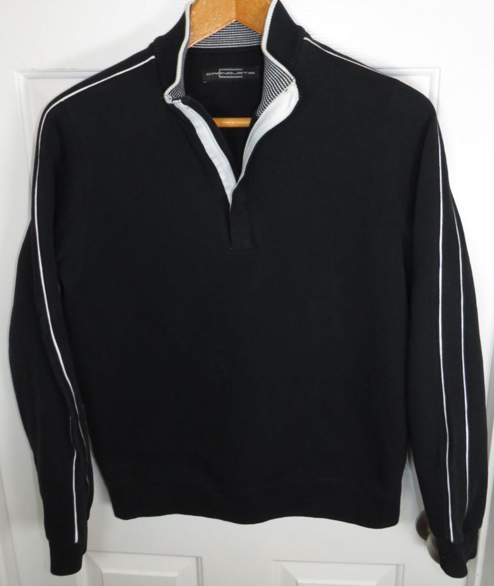 Carnoustie Quarter Zip Pullover Sweatshirt Mens Medium Black/White Mock Neck